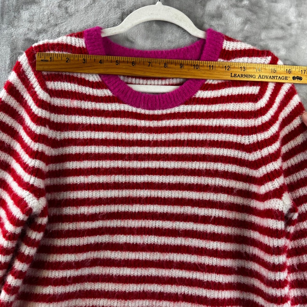 Gap Striped Sweater Womens Large Red White Pink Fuzzy Knit Crewneck (1702) - Picture 6 of 9